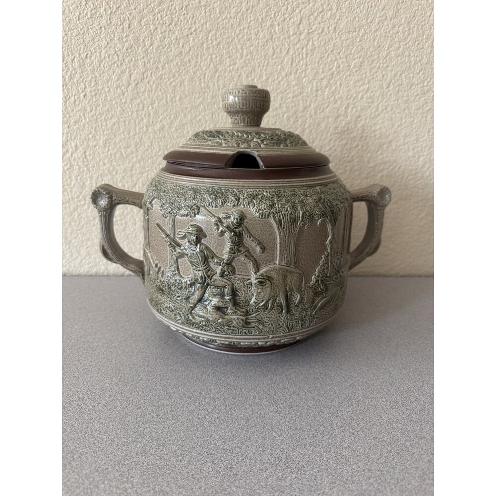 Vintage Stoneware Hunting Scene Soup Tureen Serving Bowl w Lid -  Rustic